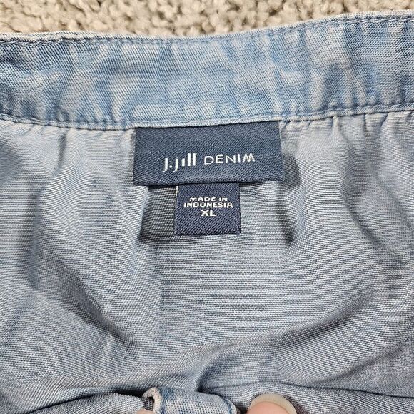 J Jill Denim Womens XL Chambray Shirt Popover Button Relaxed Peasant Blouse - Picture 4 of 13